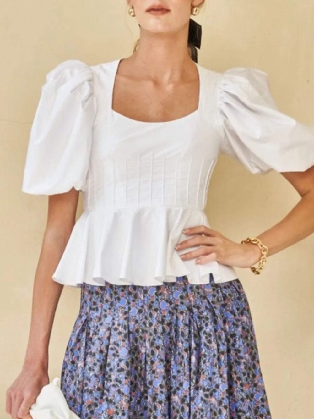 Hunter Bell Camille White Puff Sleeve Peplum Top Sz 2 Romantic Luxury Fairytale